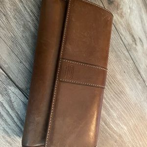 Camel leather Coach long wallet zipper trifold